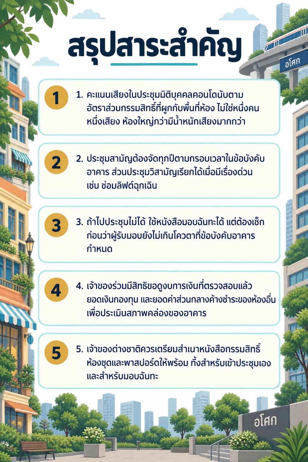 อินโฟกราฟิกสรุปข้อมูล ประชุมใหญ่นิติบุคคลคอนโดอโศก: สิทธิออกเสียงและตรวจบัญชีของเจ้าของร่วม