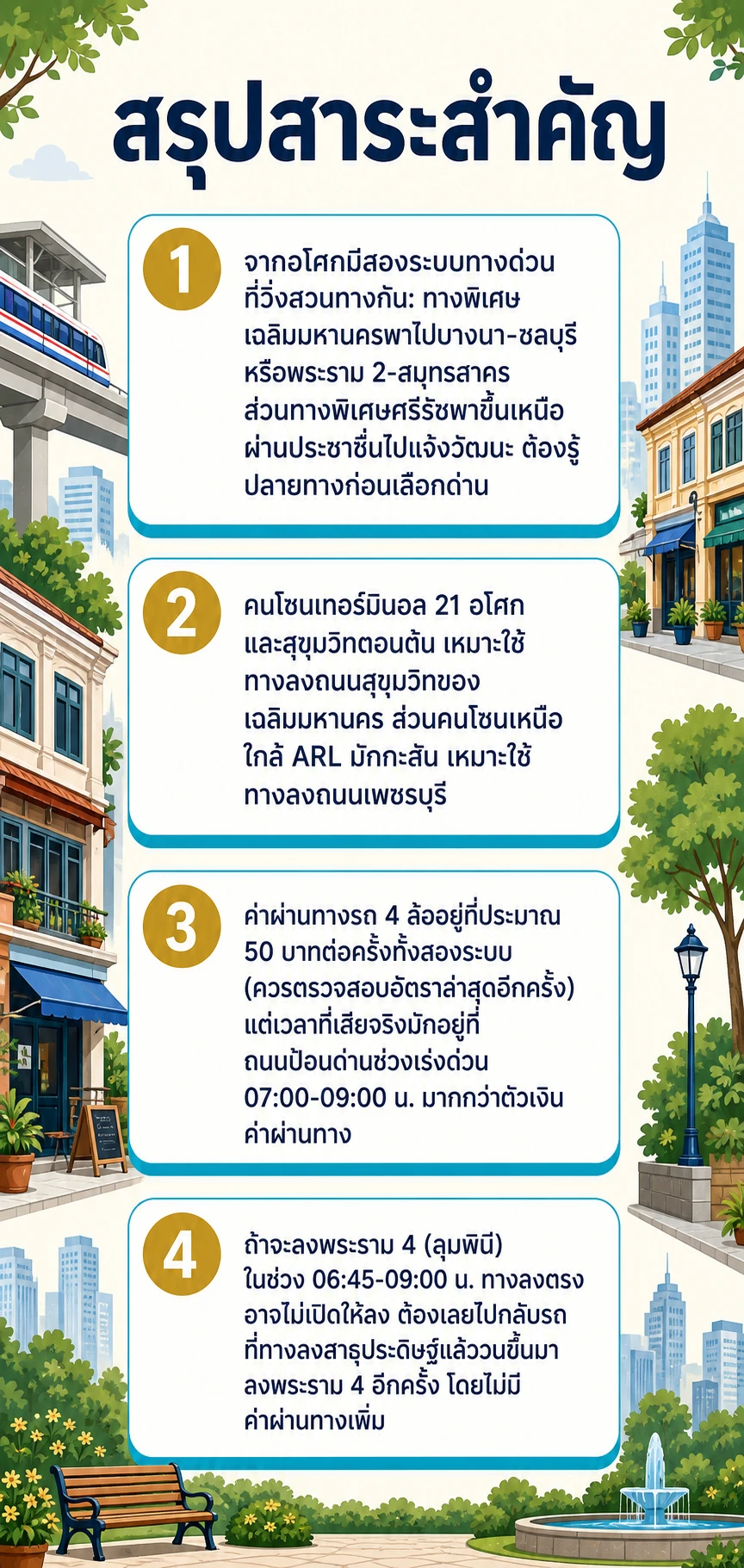 อินโฟกราฟิกสรุปข้อมูล ขึ้นทางด่วนจากอโศก: ด่านไหนใกล้ที่สุด ขึ้นเส้นไหน ไปทางไหนได้บ้าง