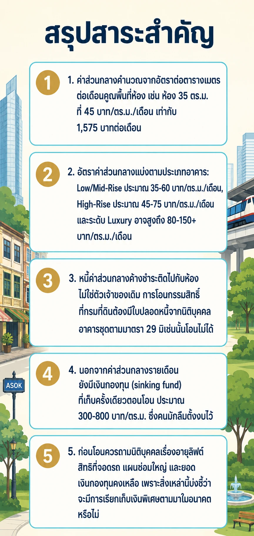 อินโฟกราฟิกสรุปข้อมูล ค่าส่วนกลางคอนโดอโศก: ตรวจก่อนโอนอย่างไรไม่ให้รับหนี้เก่า